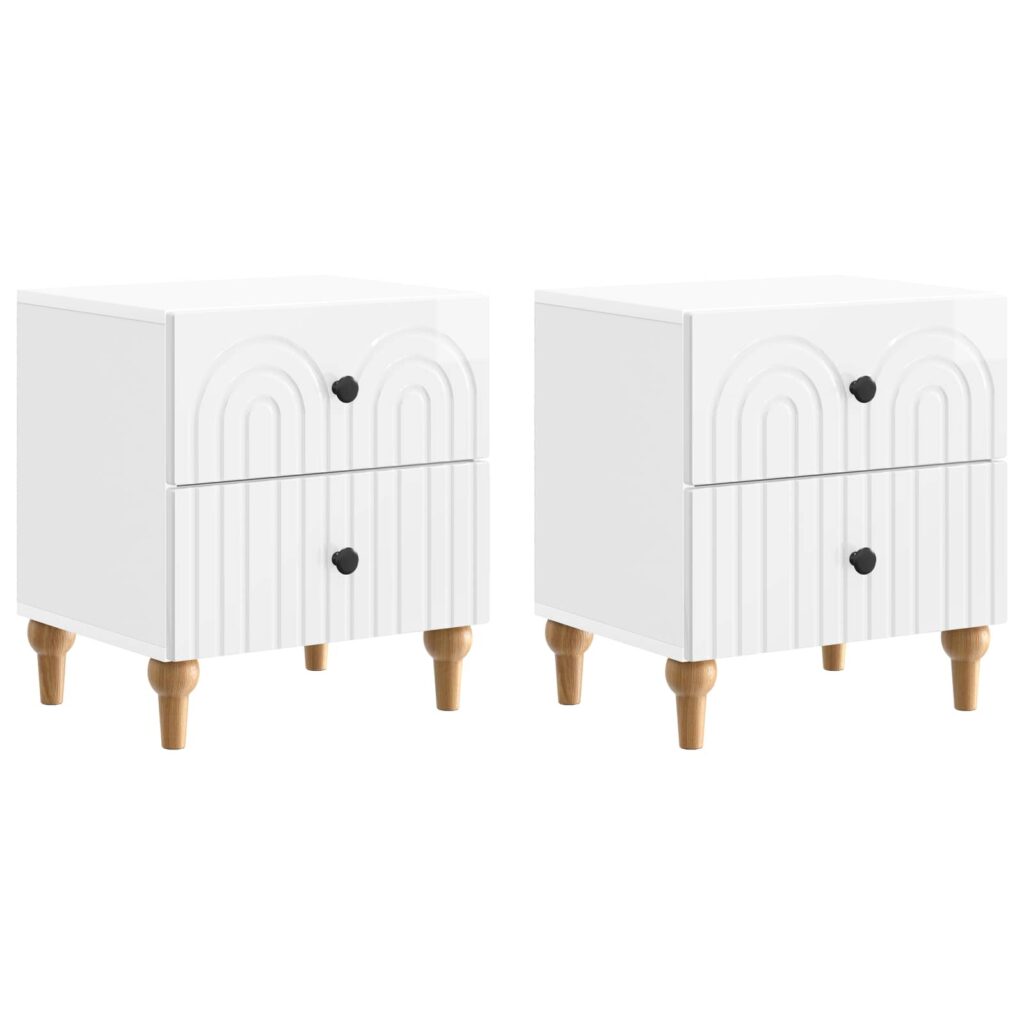 Yöpöytäkaappi 2 pcs Korkeakiiltoinen valkoinen Tekninen puu