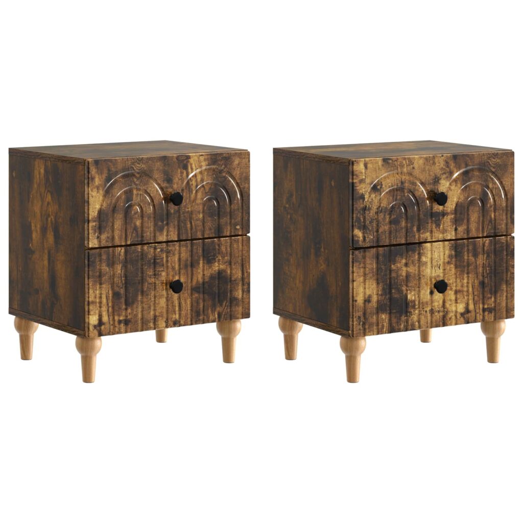 Yöpöytäkaappi 2 pcs Savutammi 43 x 34,5 x 48 cm Tekninen puu