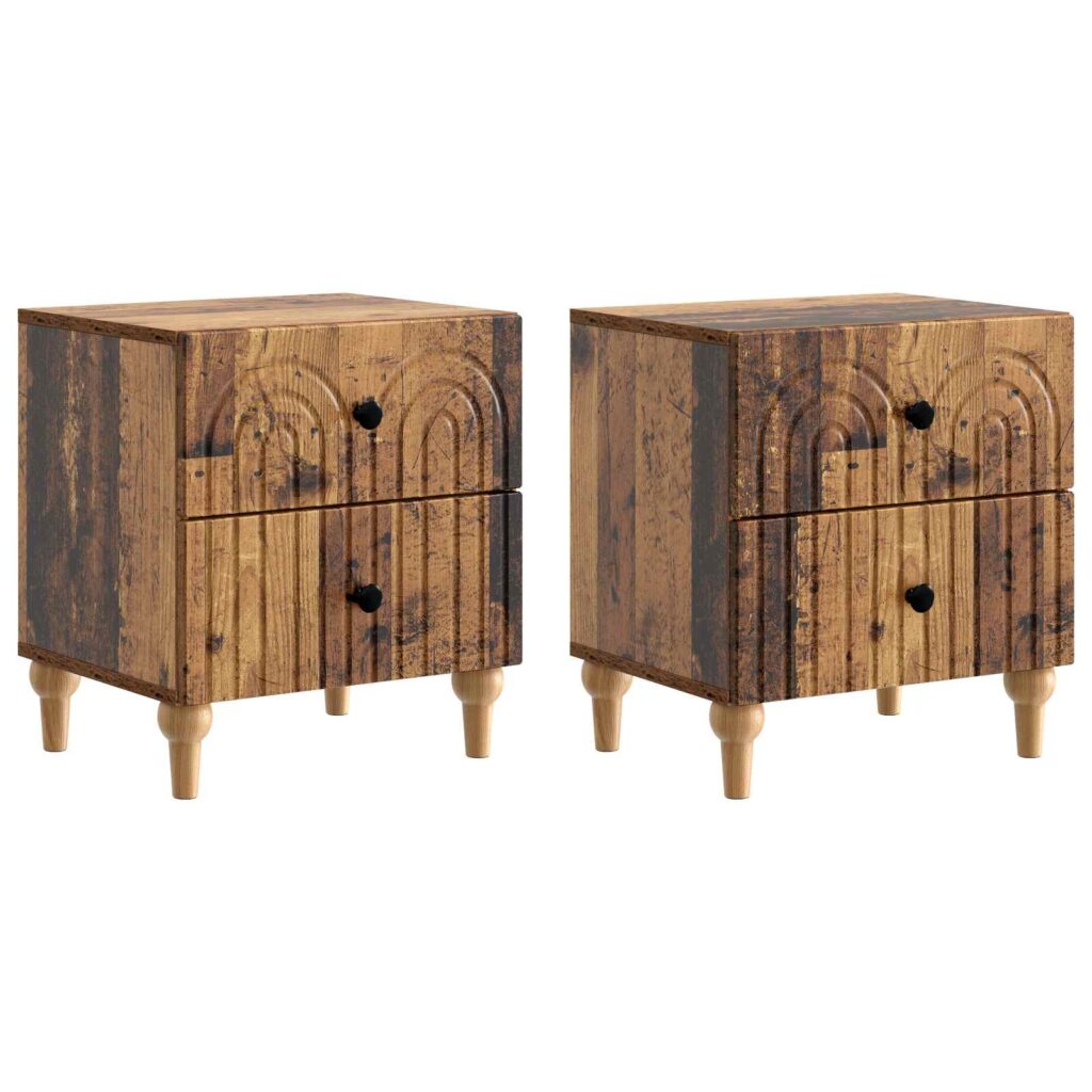 Yöpöytäkaappi 2 pcs Vanha puu 43 x 34,5 x 48 cm Tekninen puu