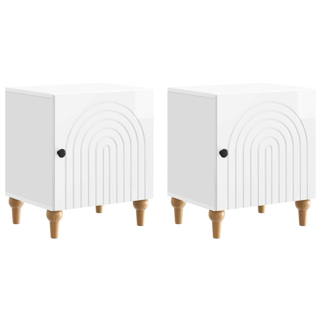 Yöpöytäkaappi 2 pcs Korkeakiiltoinen valkoinen Tekninen puu