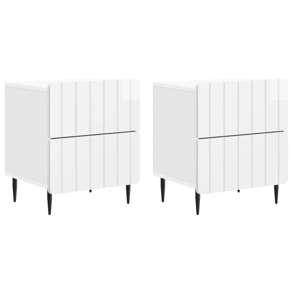 Yöpöytäkaappi 2 pcs Korkeakiiltoinen valkoinen Tekninen puu