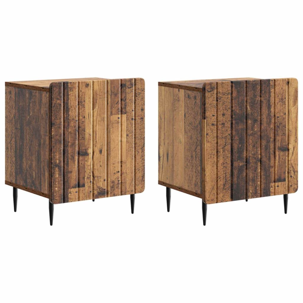 Yöpöytäkaappi 2 pcs Vanha puu 43 x 34,5 x 52 cm Tekninen puu