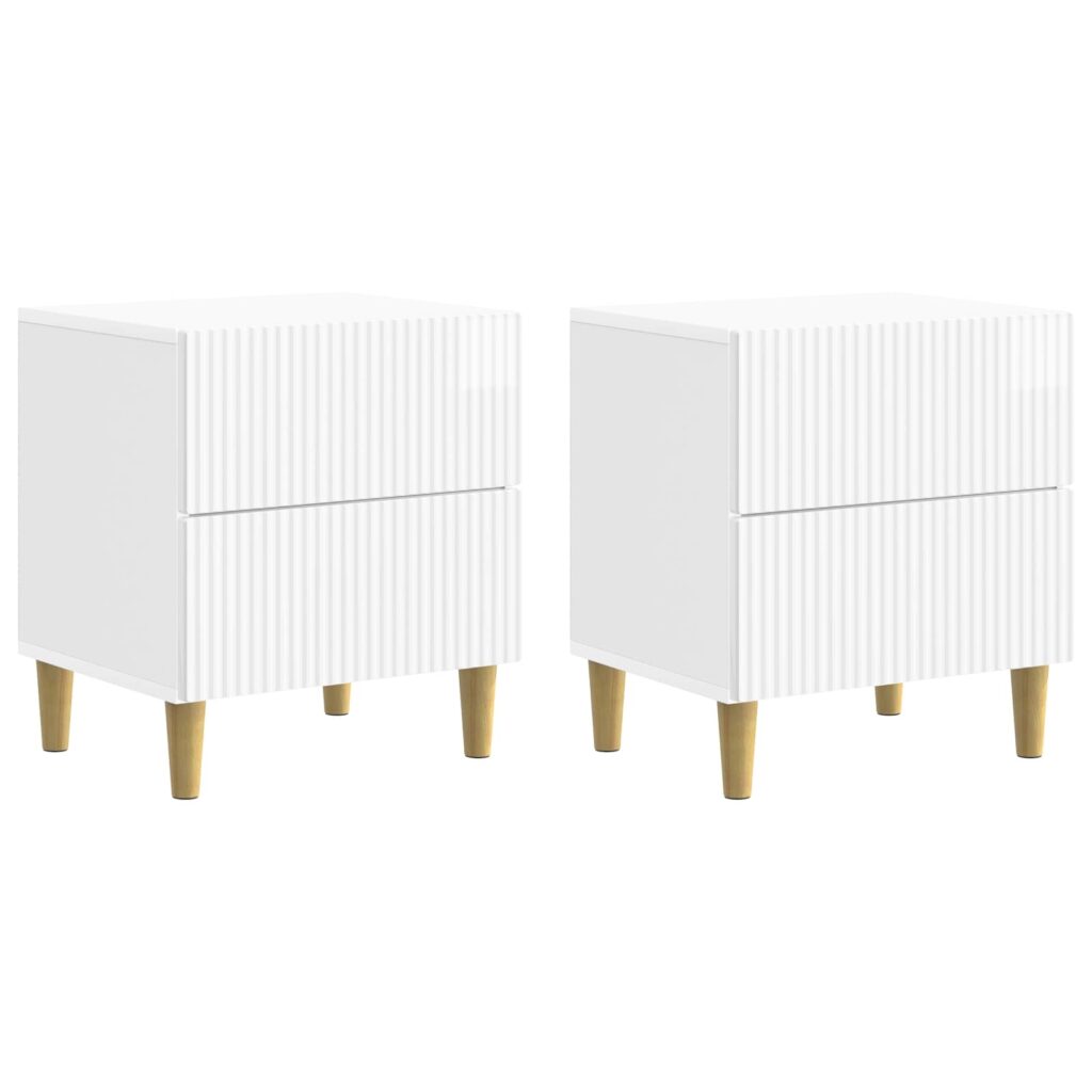 Yöpöytäkaappi 2 pcs Korkeakiiltoinen valkoinen Tekninen puu