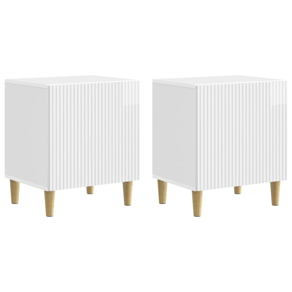 Yöpöytäkaappi 2 pcs Korkeakiiltoinen valkoinen Tekninen puu