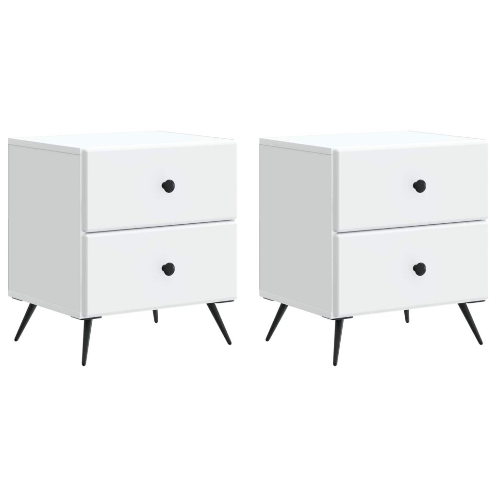 Yöpöytäkaappi 2 pcs valkoinen 43 x 34,5 x 47,5 cm Tekninen puu