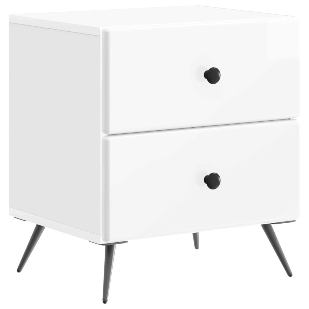 Yöpöytäkaappi Korkeakiiltoinen valkoinen 43 x 34,5 x 47,5 cm