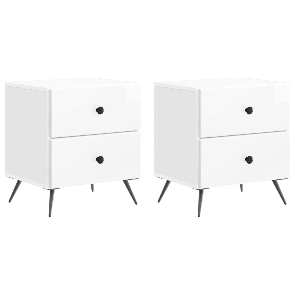 Yöpöytäkaappi 2 pcs Korkeakiiltoinen valkoinen Tekninen puu