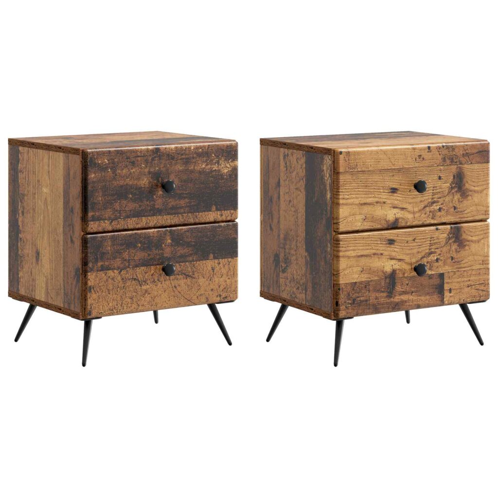 Yöpöytäkaappi 2 pcs Vanha puu 43 x 34,5 x 47,5 cm Tekninen puu