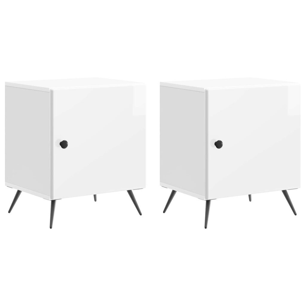 Yöpöytäkaappi 2 pcs Korkeakiiltoinen valkoinen Tekninen puu