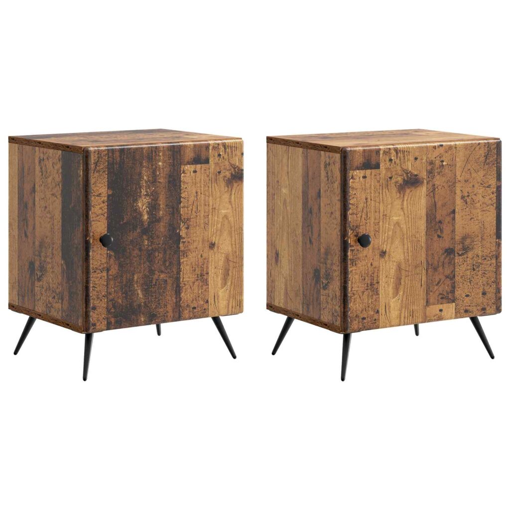 Yöpöytäkaappi 2 pcs Vanha puu 43 x 34,5 x 50 cm Tekninen puu