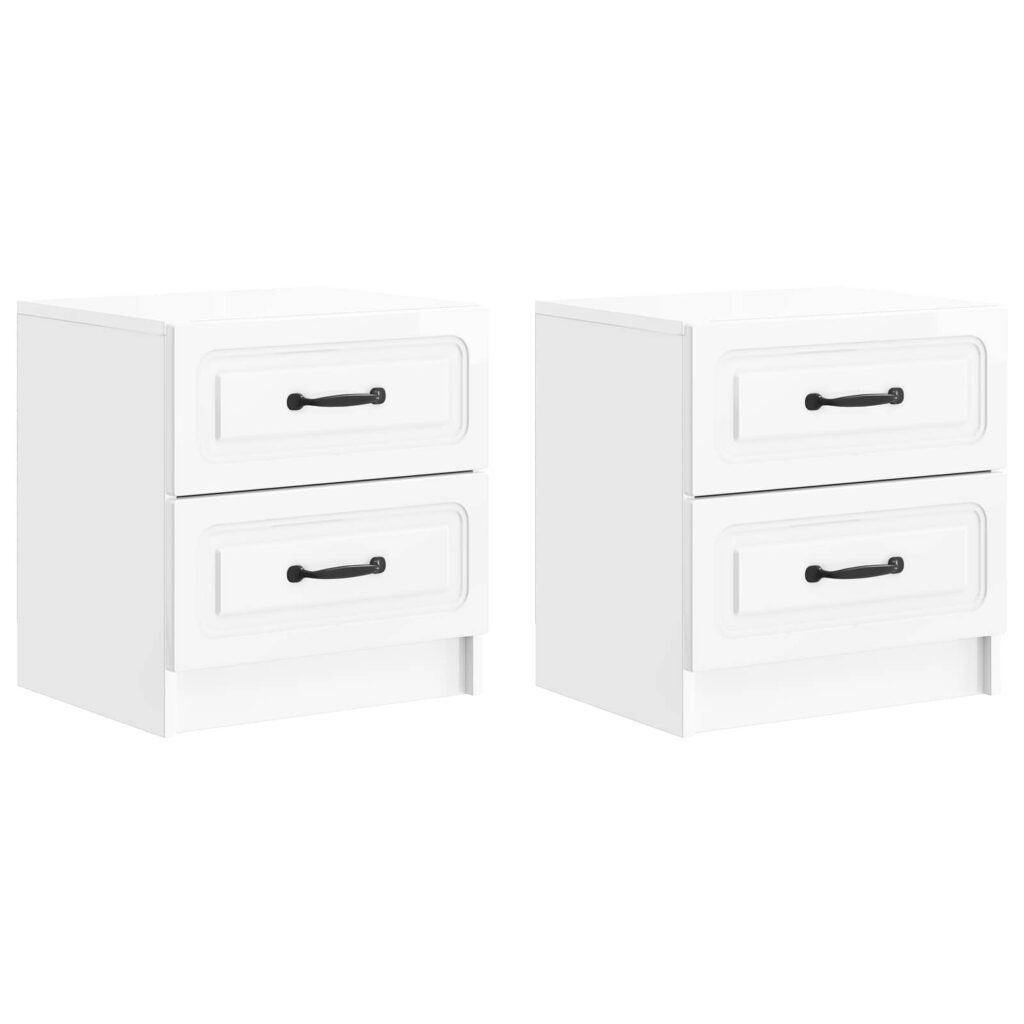 Yöpöytäkaappi 2 pcs Korkeakiiltoinen valkoinen Tekninen puu