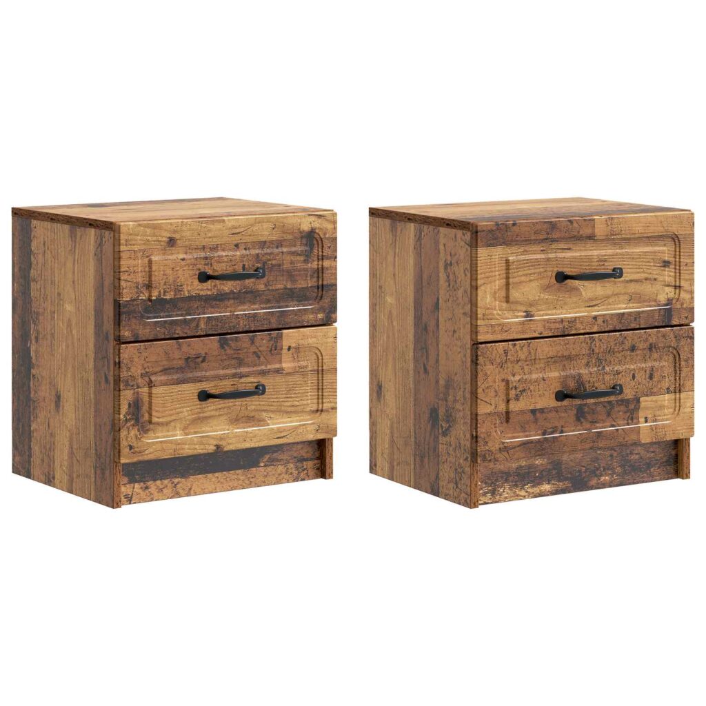 Yöpöytäkaappi 2 pcs Vanha puu 43 x 34,5 x 44,5 cm Tekninen puu