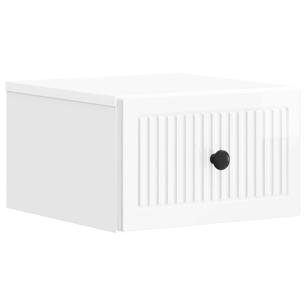 Seinälle Kiinnitettävä Yöpöytä Korkeakiiltoinen valkoinen