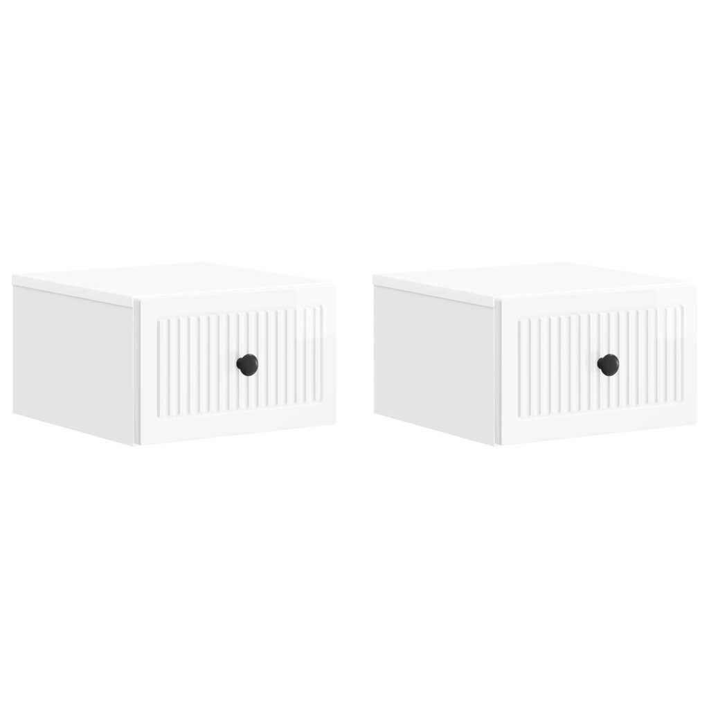 Seinälle Kiinnitettävä Yöpöytä 2 pcs Korkeakiiltoinen valkoinen