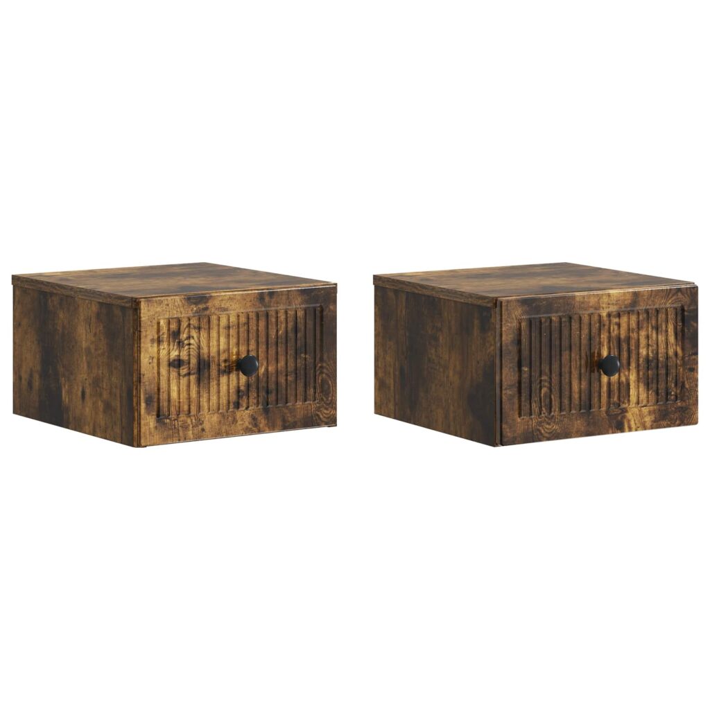 Seinälle Kiinnitettävä Yöpöytä 2 pcs Savutammi Tekninen puu