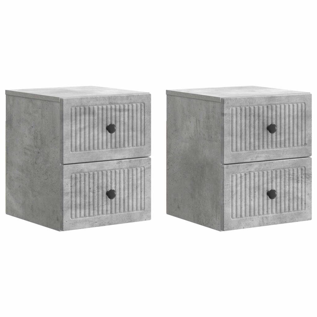 Seinälle Kiinnitettävä Yöpöytä 2 pcs Betoninharmaa Tekninen puu