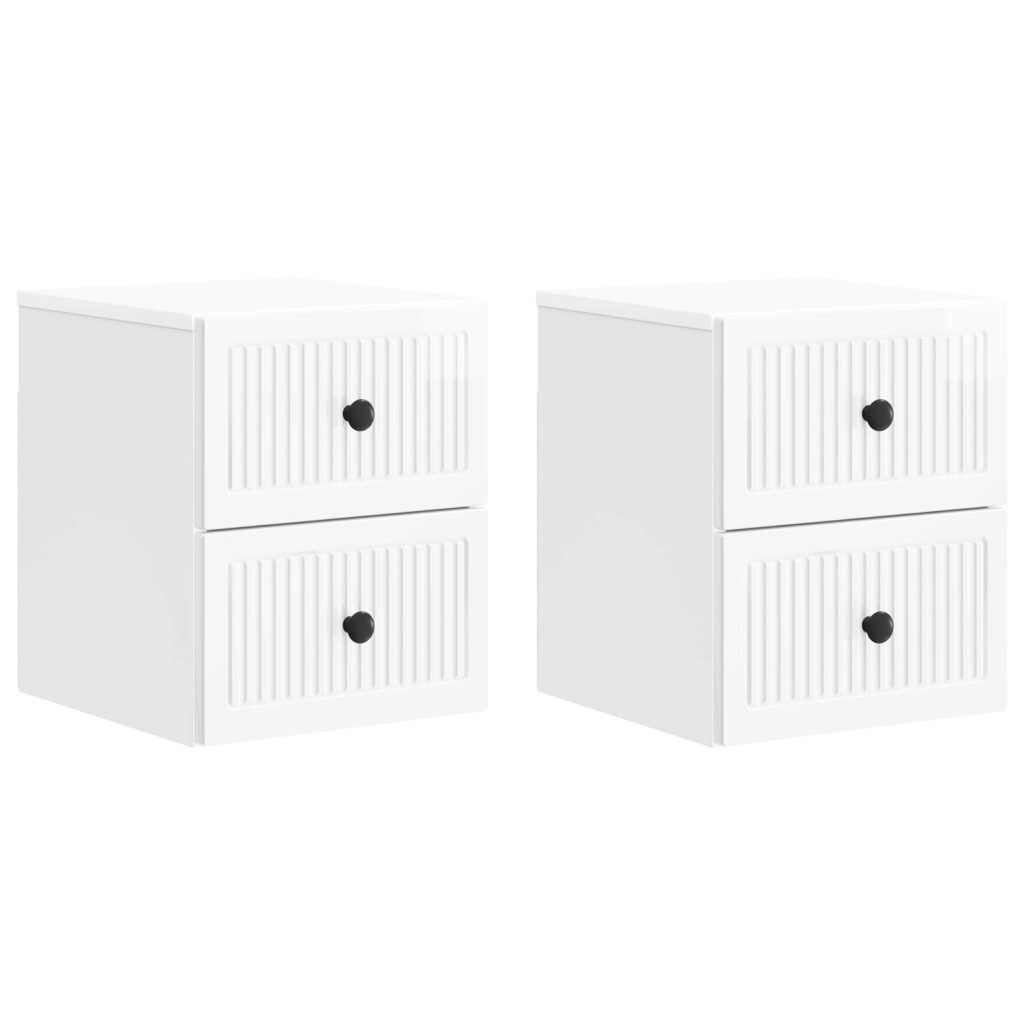 Seinälle Kiinnitettävä Yöpöytä 2 pcs Korkeakiiltoinen valkoinen
