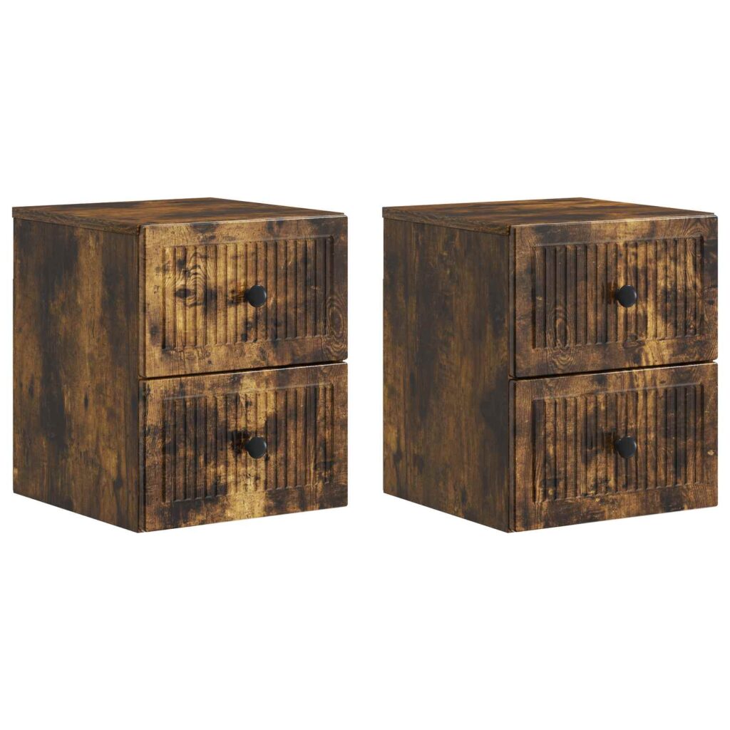 Seinälle Kiinnitettävä Yöpöytä 2 pcs Savutammi Tekninen puu