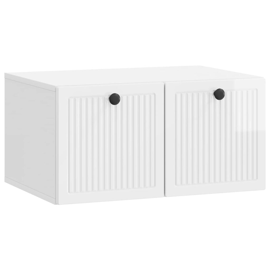 Seinälle asennettava TV-kaappi Korkeakiiltoinen valkoinen