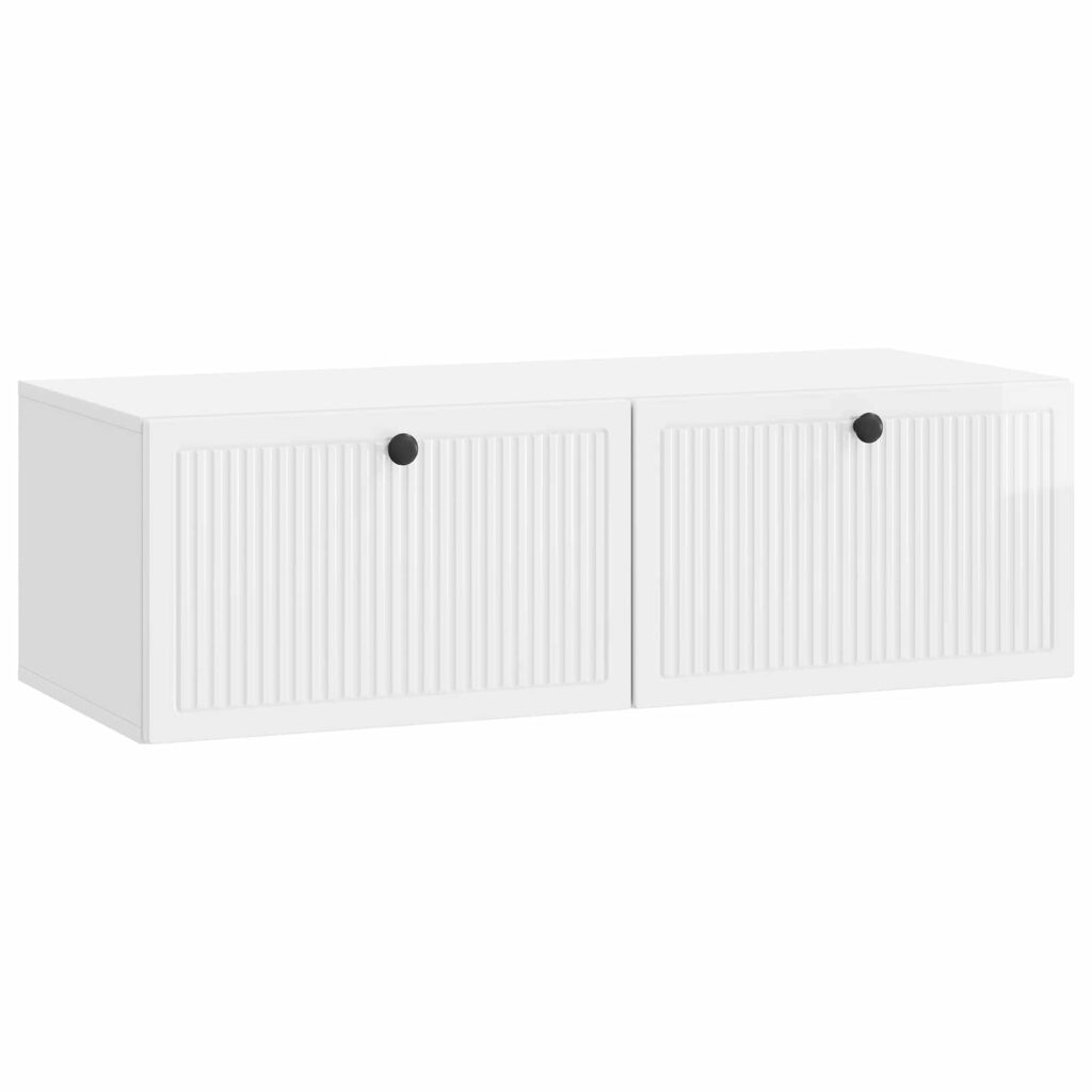 Seinälle asennettava TV-kaappi Korkeakiiltoinen valkoinen