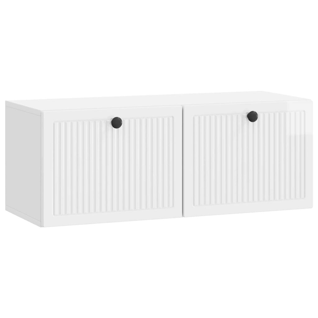 Seinälle asennettava TV-kaappi Korkeakiiltoinen valkoinen