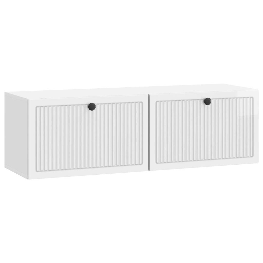 Seinälle asennettava TV-kaappi Korkeakiiltoinen valkoinen