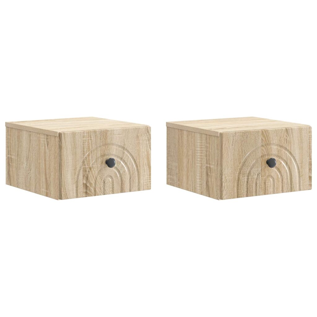 Seinälle Kiinnitettävä Yöpöytä 2 pcs Sonoma-tammi Tekninen puu