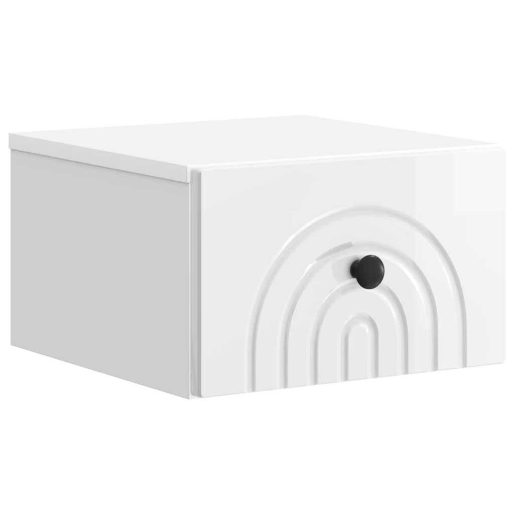 Seinälle Kiinnitettävä Yöpöytä Korkeakiiltoinen valkoinen