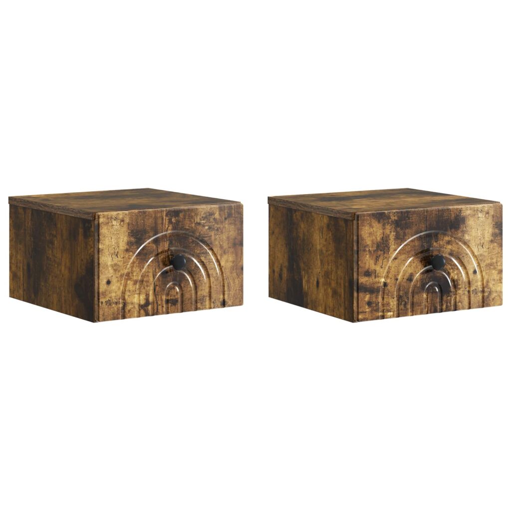 Seinälle Kiinnitettävä Yöpöytä 2 pcs Savutammi Tekninen puu