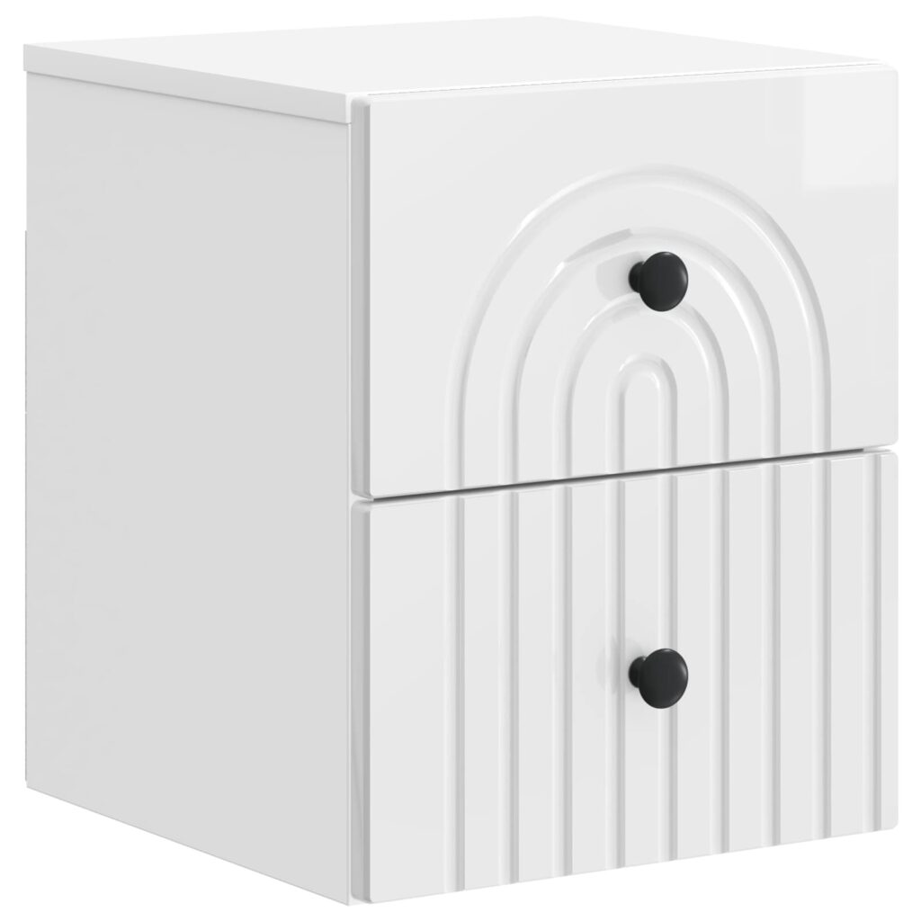 Seinälle Kiinnitettävä Yöpöytä Korkeakiiltoinen valkoinen