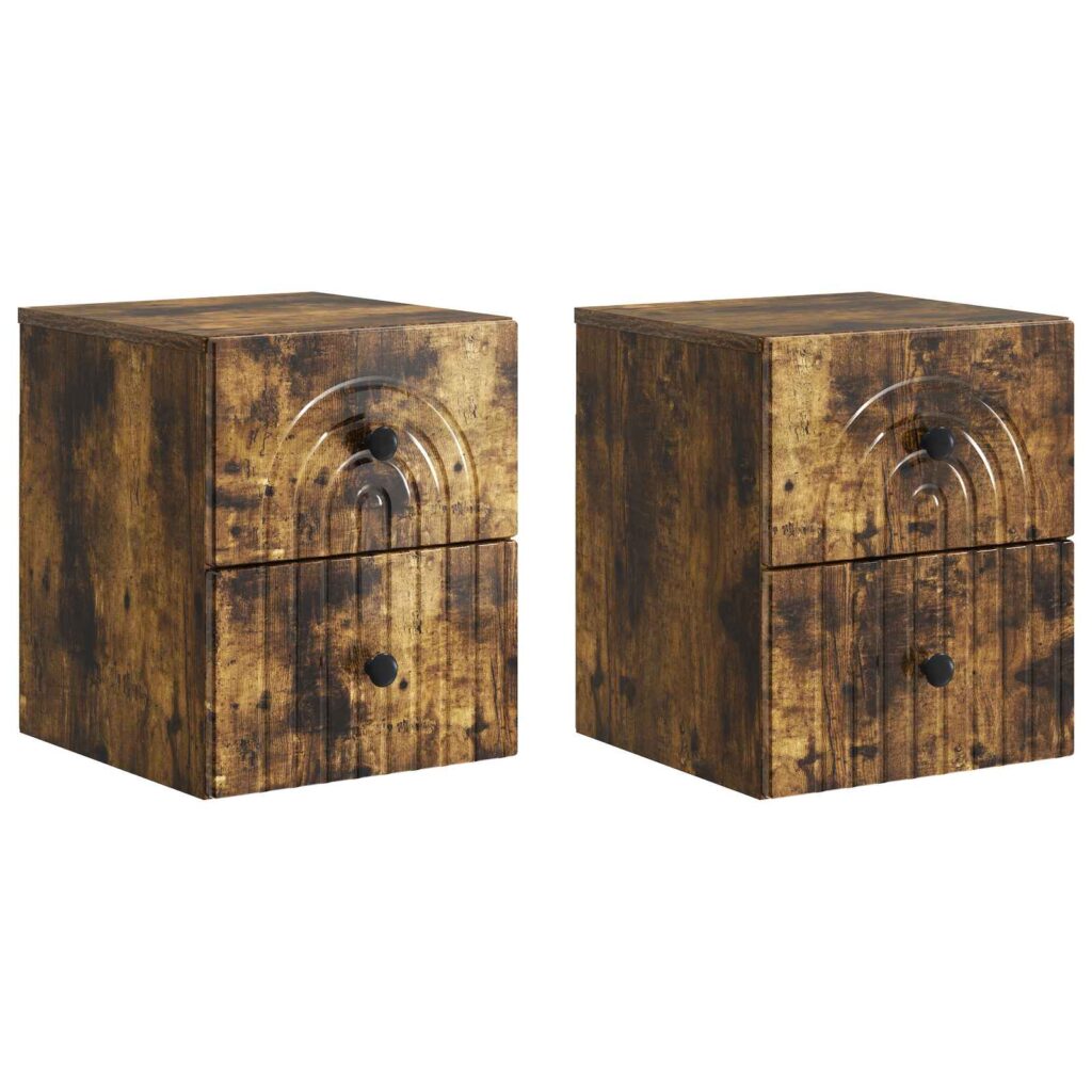 Seinälle Kiinnitettävä Yöpöytä 2 pcs Savutammi Tekninen puu