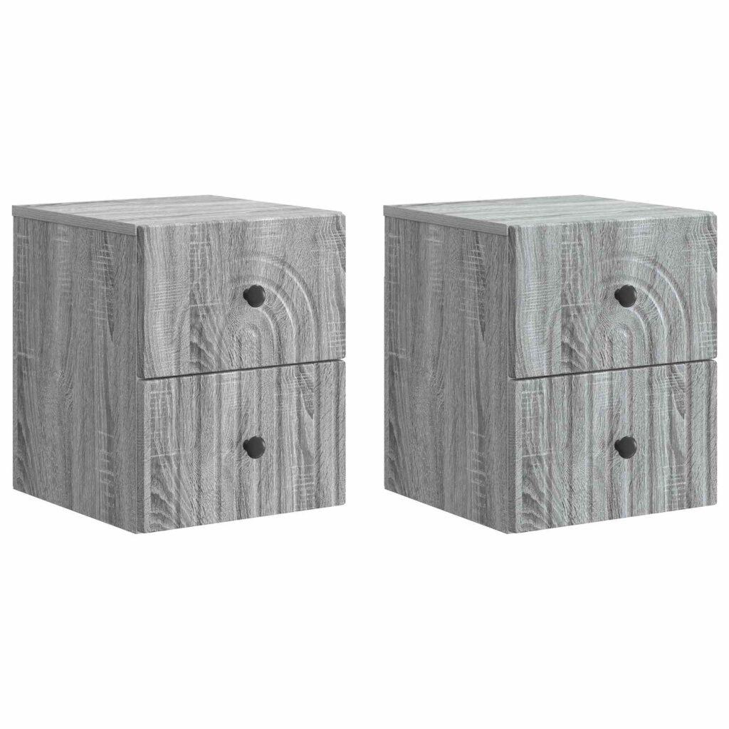 Seinälle Kiinnitettävä Yöpöytä 2 pcs Harmaa sonoma Tekninen puu