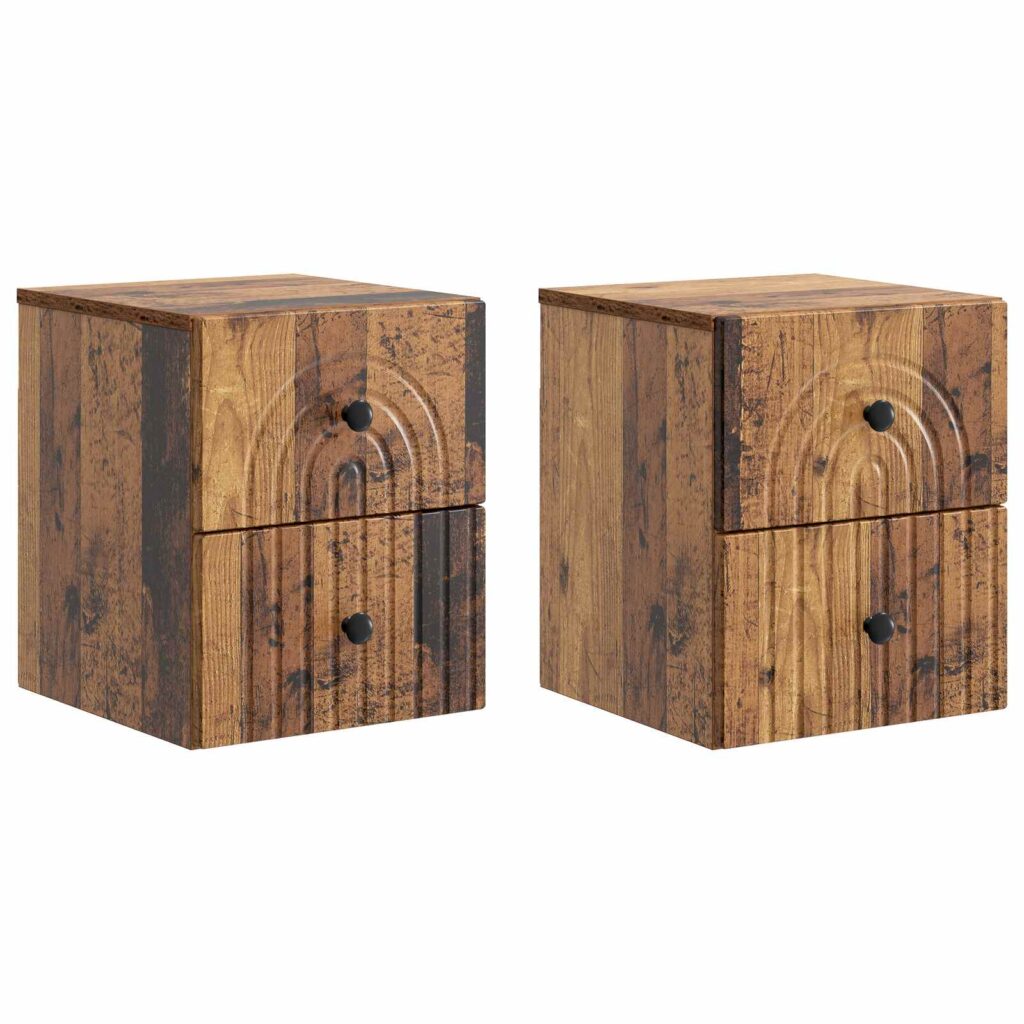 Seinälle Kiinnitettävä Yöpöytä 2 pcs Vanha puu Tekninen puu