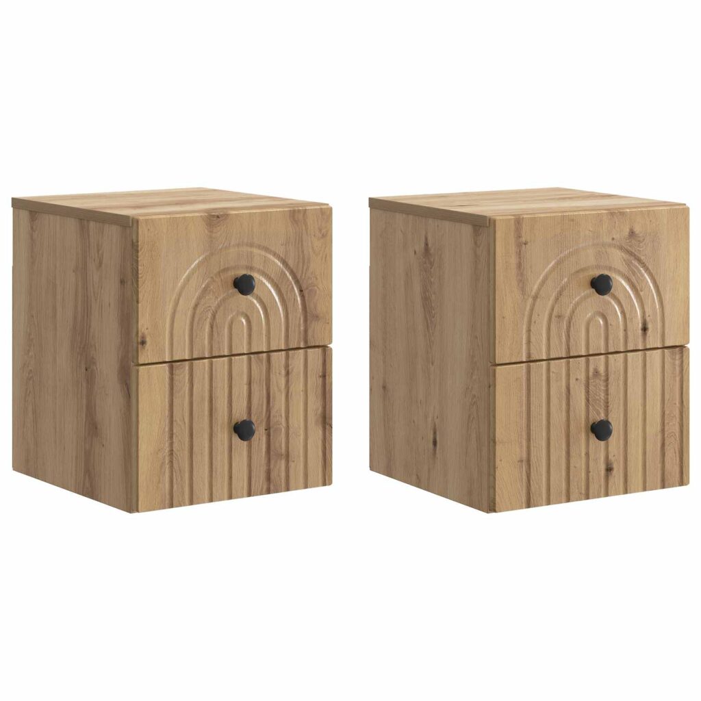 Seinälle Kiinnitettävä Yöpöytä 2 pcs Artisaanitammi