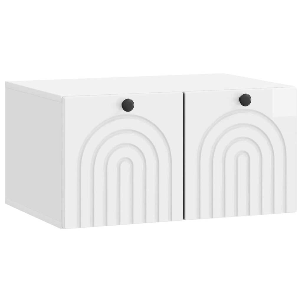 Seinälle asennettava TV-kaappi Korkeakiiltoinen valkoinen