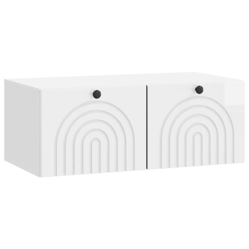 Seinälle asennettava TV-kaappi Korkeakiiltoinen valkoinen