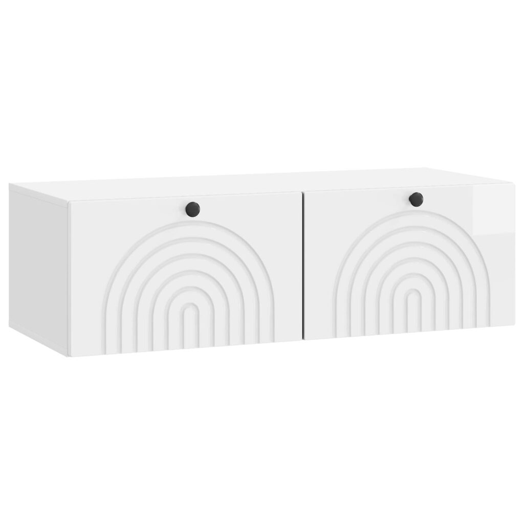 Seinälle asennettava TV-kaappi Korkeakiiltoinen valkoinen