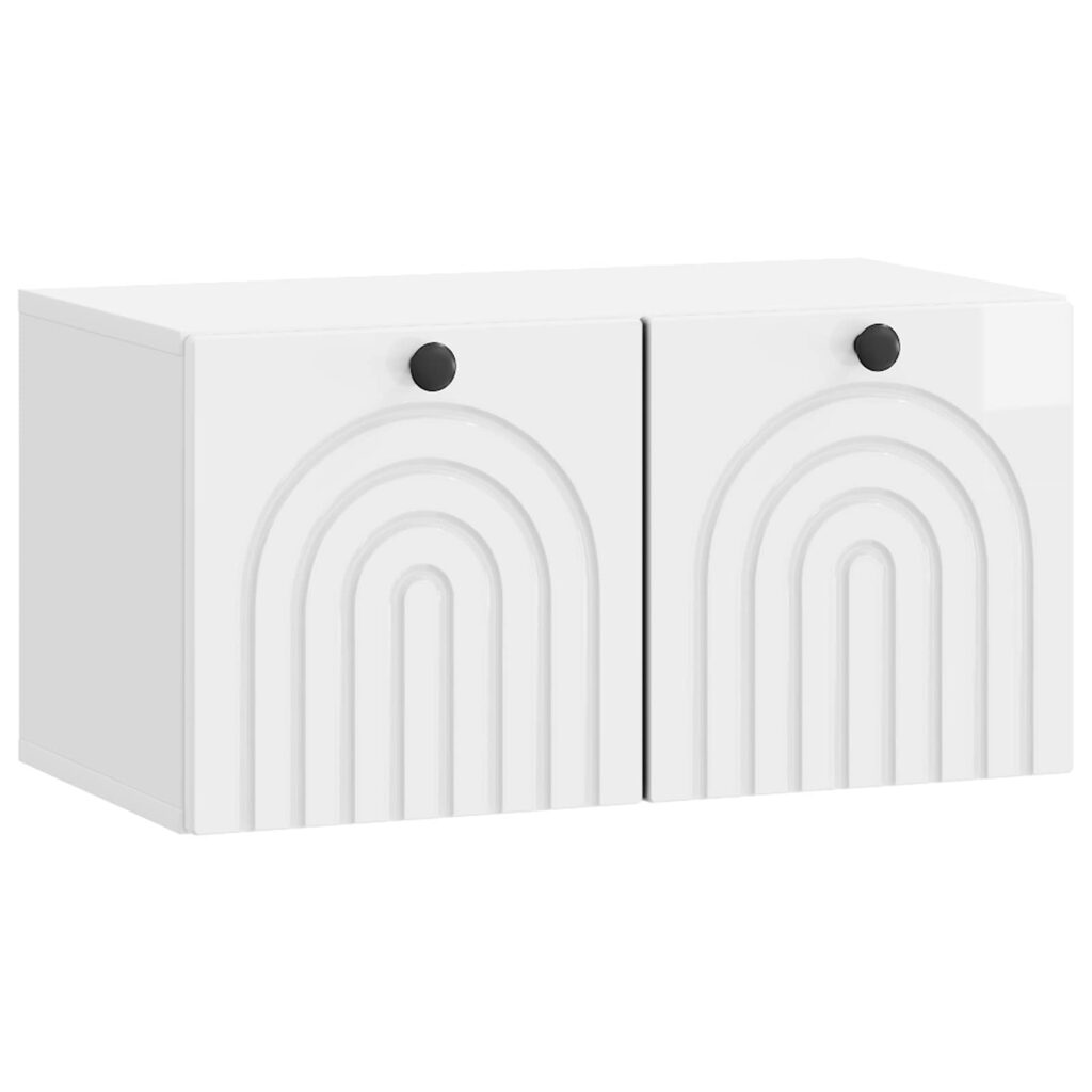 Seinälle asennettava TV-kaappi Korkeakiiltoinen valkoinen