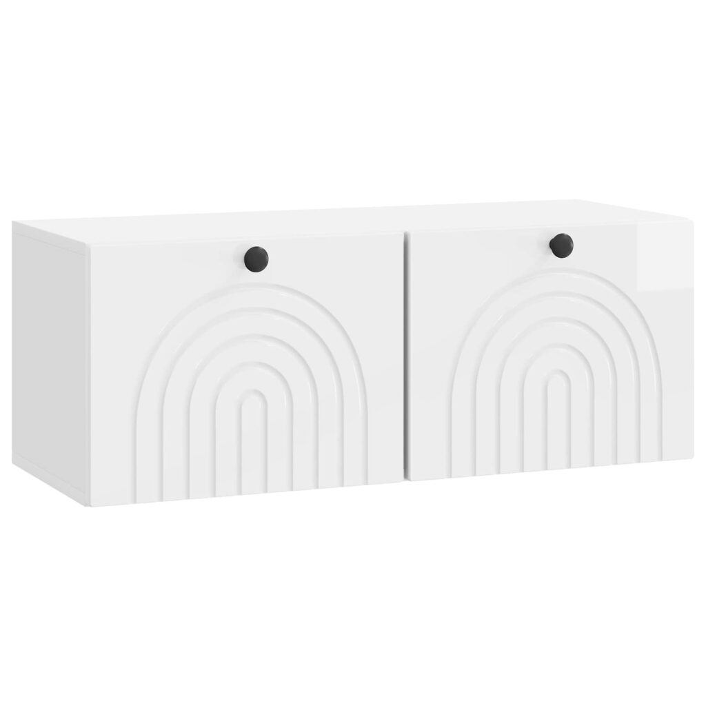 Seinälle asennettava TV-kaappi Korkeakiiltoinen valkoinen