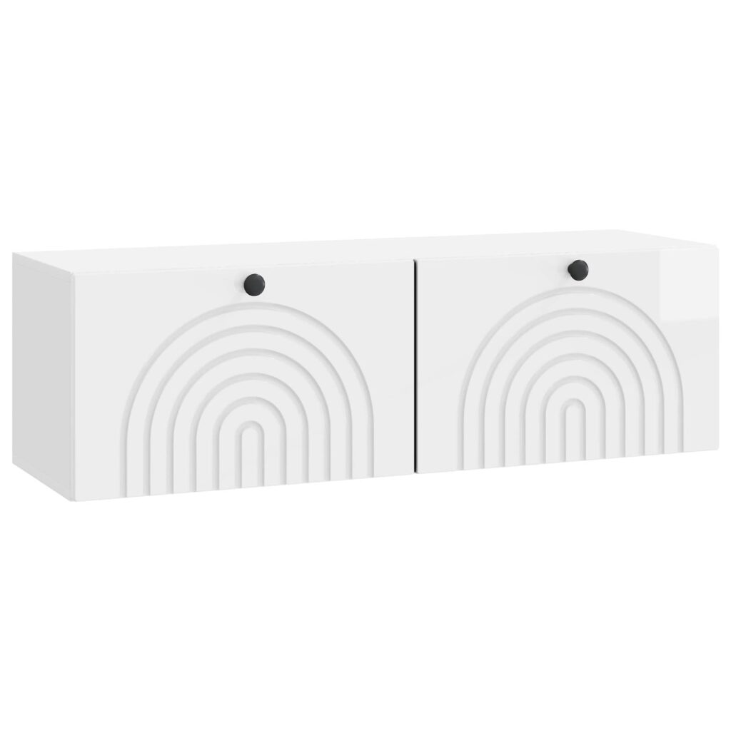 Seinälle asennettava TV-kaappi Korkeakiiltoinen valkoinen