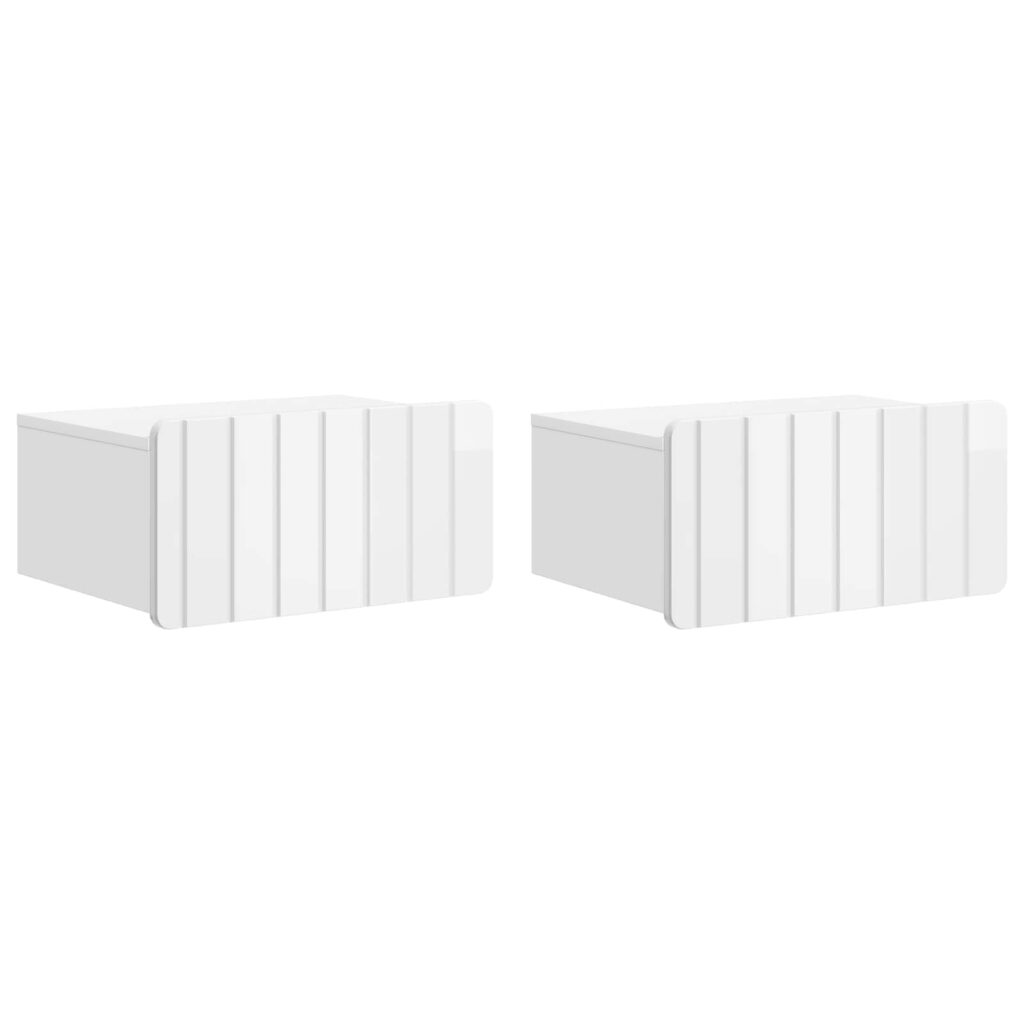 Seinälle Kiinnitettävä Yöpöytä 2 pcs Korkeakiiltoinen valkoinen