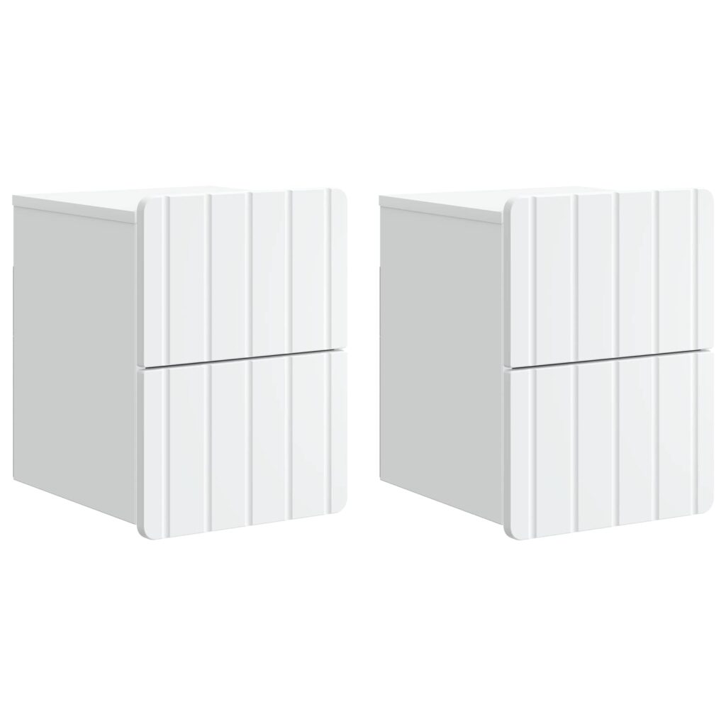 Seinälle Kiinnitettävä Yöpöytä 2 pcs valkoinen Tekninen puu