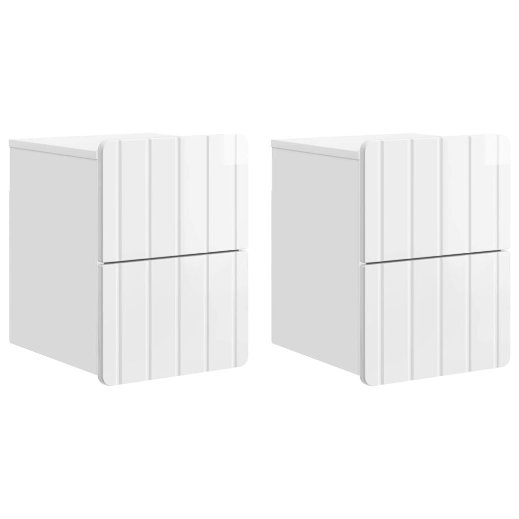 Seinälle Kiinnitettävä Yöpöytä 2 pcs Korkeakiiltoinen valkoinen