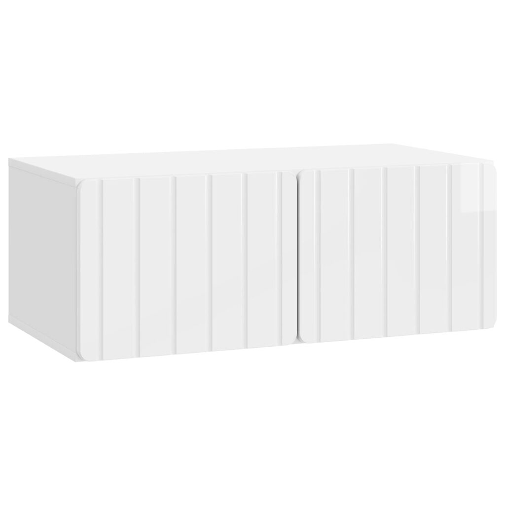 Seinälle asennettava TV-kaappi Korkeakiiltoinen valkoinen