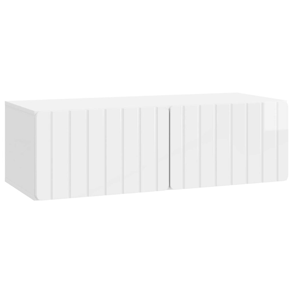 Seinälle asennettava TV-kaappi Korkeakiiltoinen valkoinen