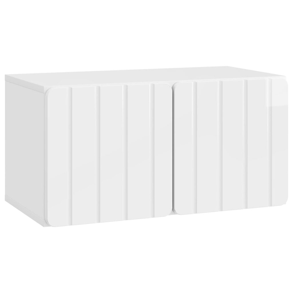 Seinälle asennettava TV-kaappi Korkeakiiltoinen valkoinen