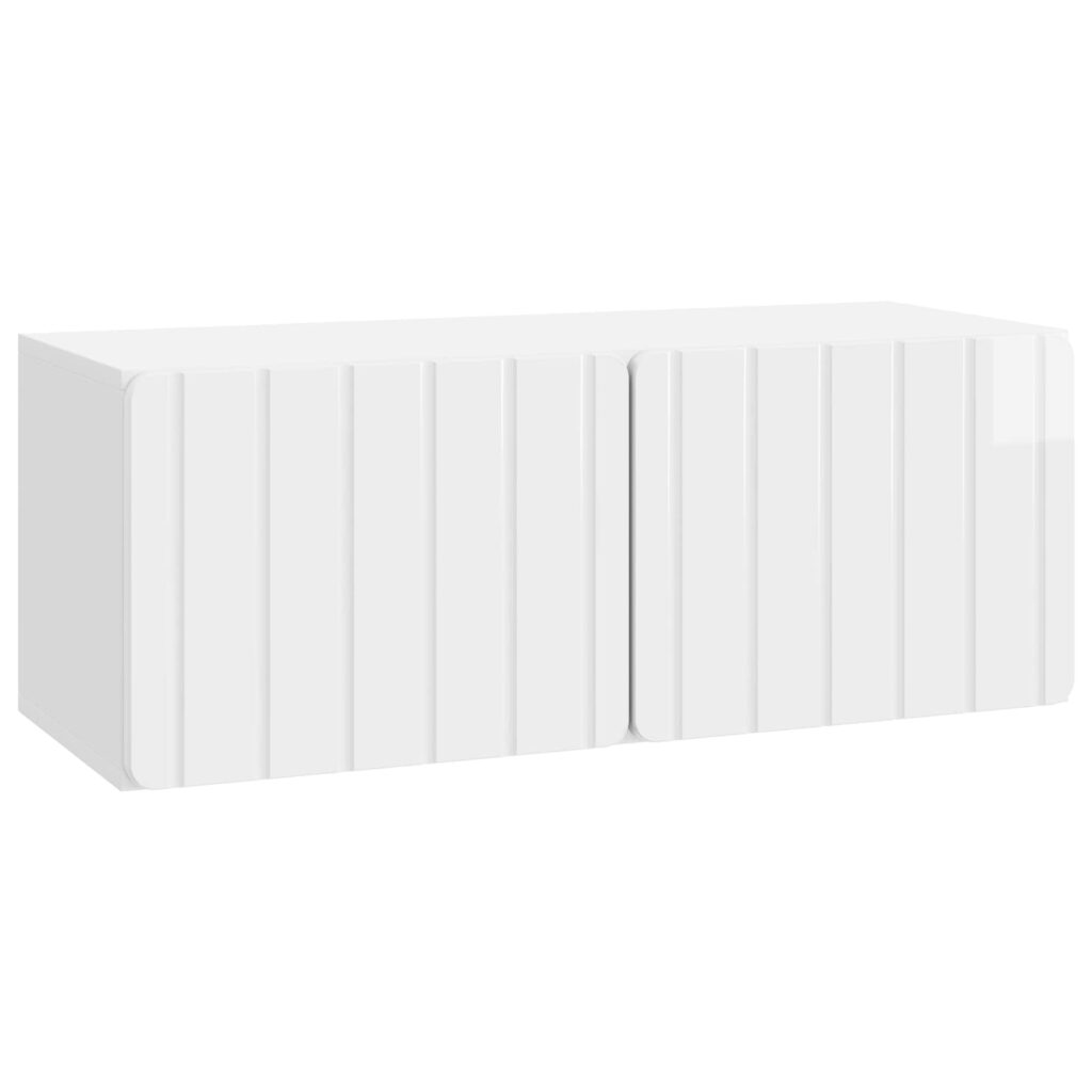 Seinälle asennettava TV-kaappi Korkeakiiltoinen valkoinen