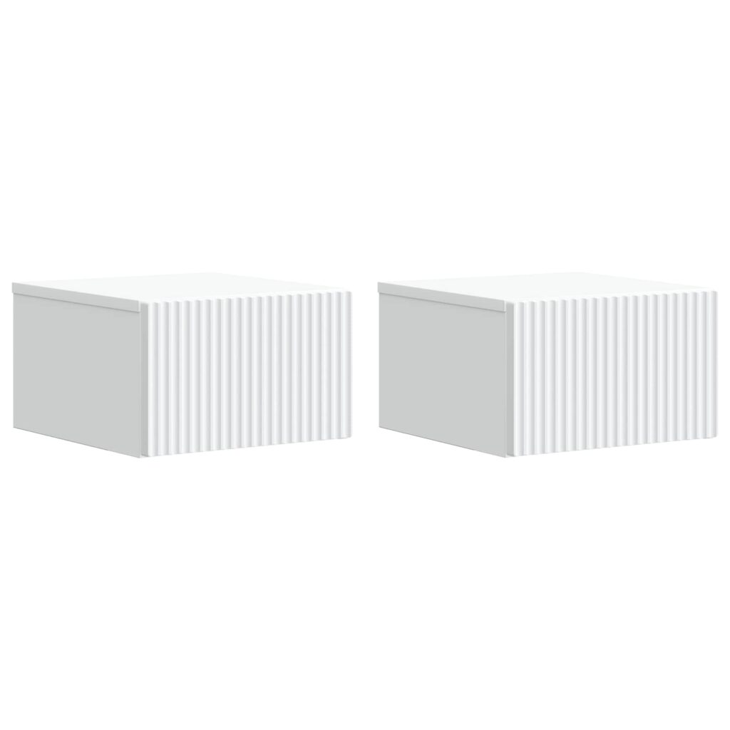 Seinälle Kiinnitettävä Yöpöytä 2 pcs valkoinen Tekninen puu