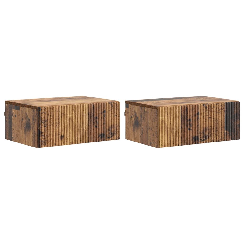 Seinälle Kiinnitettävä Yöpöytä 2 pcs Vanha puu Tekninen puu