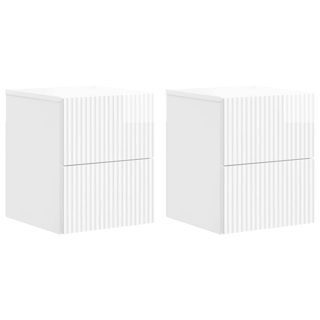 Seinälle Kiinnitettävä Yöpöytä 2 pcs Korkeakiiltoinen valkoinen